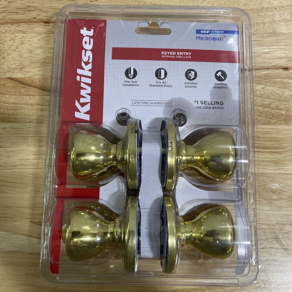 Kwikset 92430-022 243T Tylo Entry Lockset Knobset Qty 2 Polished Brass